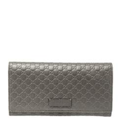 Pre Owned Gucci Grey Microguccissima Leather Continental Wallet