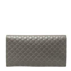 Pre Owned Gucci Grey Microguccissima Leather Continental Wallet