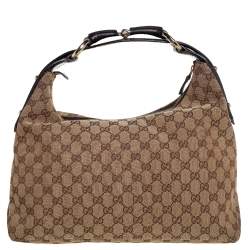 Gucci Beige/Brown GG Canvas and Leather Horsebit Hobo
