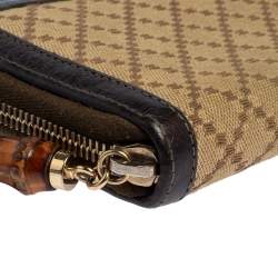 Pre Owned محفظة غوتشي سحاب ملتف شراشيب بامبو جلد وكانفاس ديانمانت بني/ بيج