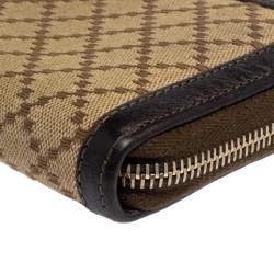 Pre Owned محفظة غوتشي سحاب ملتف شراشيب بامبو جلد وكانفاس ديانمانت بني/ بيج