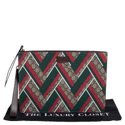 مملوكة مسبقًا Gucci Beige/Ebony GG Supreme Chevron Canvas Medium Zip Pouch