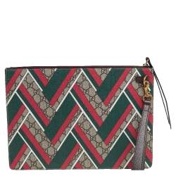 مملوكة مسبقًا Gucci Beige/Ebony GG Supreme Chevron Canvas Medium Zip Pouch