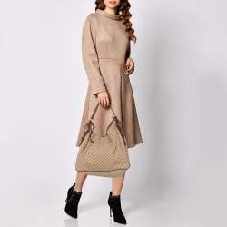 Pre Owned Gucci Beige/Brown Diamante Canvas and Leather Village Double G Hobo