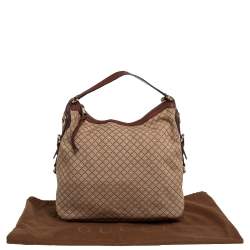 Pre Owned Gucci Beige/Brown Diamante Canvas and Leather Village Double G Hobo