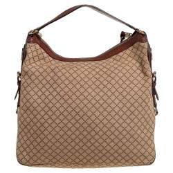 Pre Owned Gucci Beige/Brown Diamante Canvas and Leather Village Double G Hobo