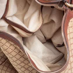 Pre Owned Gucci Beige/Brown Diamante Canvas and Leather Village Double G Hobo