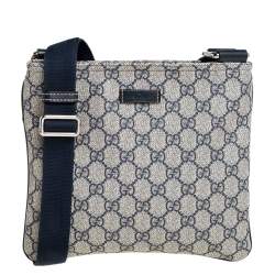 Pre Owned Gucci Beige/Blue Coated Canvas Messenger Bag