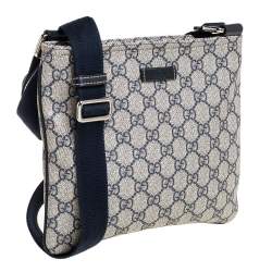 Pre Owned Gucci Beige/Blue Coated Canvas Messenger Bag