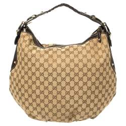 Pre Owned Gucci Beige/Brown GG Canvas and Leather Medium Pelham Hobo 