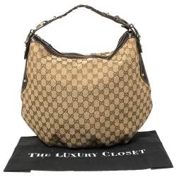 Pre Owned Gucci Beige/Brown GG Canvas and Leather Medium Pelham Hobo 