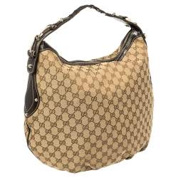 Pre Owned Gucci Beige/Brown GG Canvas and Leather Medium Pelham Hobo 
