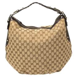 Pre Owned Gucci Beige/Brown GG Canvas and Leather Medium Pelham Hobo 
