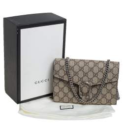 Pre Owned Gucci Beige/Ebony GG Supreme Dionysus Wallet On Chain