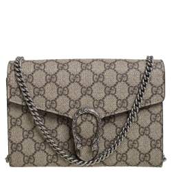 Pre Owned Gucci Beige/Ebony GG Supreme Dionysus Wallet On Chain