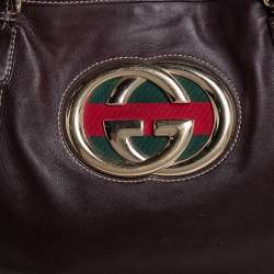Pre Owned  حقيبة يد غوتشي "بريت"  جي جي جلد بني داكن