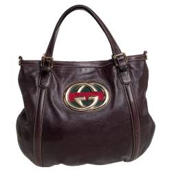 Pre Owned  حقيبة يد غوتشي "بريت"  جي جي جلد بني داكن
