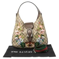 مملوكة مسبقًا Gucci Beige/Ebony GG Supreme Coated Canvas and Leather Embroidered Medium Dionysus Hobo