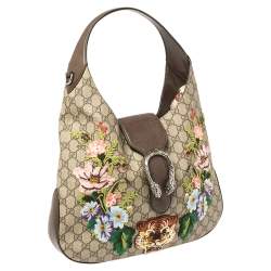 مملوكة مسبقًا Gucci Beige/Ebony GG Supreme Coated Canvas and Leather Embroidered Medium Dionysus Hobo