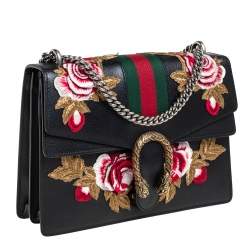 Pre Owned حقيبة كتف غوتشي ديونسوس جلد أسود مورد مطرزة