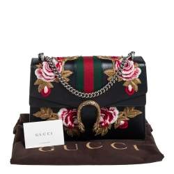 Pre Owned حقيبة كتف غوتشي ديونسوس جلد أسود مورد مطرزة