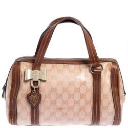 Pre Owned Gucci Beige/Brown Crystal Canvas and Leather Duchessa Satchel