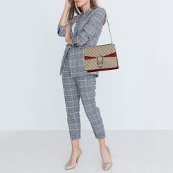 Pre Owned Gucci Beige/Red GG Supreme Canvas Medium Dionysus Shoulder Bag