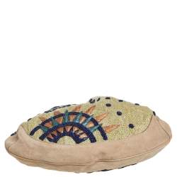 Pre Owned Gucci Beige Suede and Raffia Embroidered Peggy Bamboo Hobo