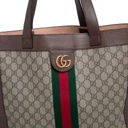 Pre Owned Gucci Beige/Ebony GG Supreme and Leather Large Ophidia Tote
