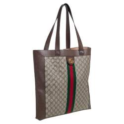 Pre Owned Gucci Beige/Ebony GG Supreme and Leather Large Ophidia Tote