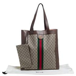 Pre Owned Gucci Beige/Ebony GG Supreme and Leather Large Ophidia Tote
