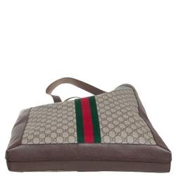 Pre Owned Gucci Beige/Ebony GG Supreme and Leather Large Ophidia Tote