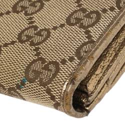 مملوكة مسبقًا Gucci Beige/Metallic GG Canvas and Leather Continental Wallet