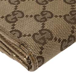 مملوكة مسبقًا Gucci Beige/Metallic GG Canvas and Leather Continental Wallet