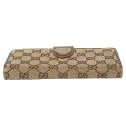 مملوكة مسبقًا Gucci Beige/Metallic GG Canvas and Leather Continental Wallet