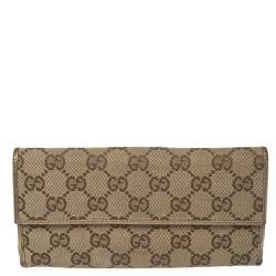مملوكة مسبقًا Gucci Beige/Metallic GG Canvas and Leather Continental Wallet