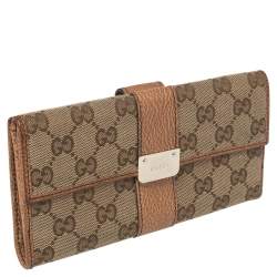 Pre Owned Gucci Beige/Tan GG Canvas and Leather Continental Wallet