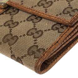Pre Owned Gucci Beige/Tan GG Canvas and Leather Continental Wallet
