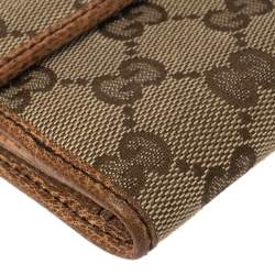 Pre Owned Gucci Beige/Tan GG Canvas and Leather Continental Wallet