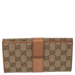Pre Owned Gucci Beige/Tan GG Canvas and Leather Continental Wallet