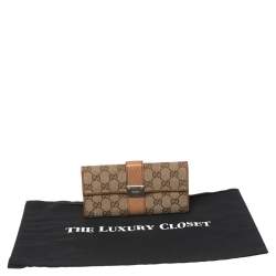 Pre Owned Gucci Beige/Tan GG Canvas and Leather Continental Wallet