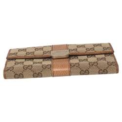 Pre Owned Gucci Beige/Tan GG Canvas and Leather Continental Wallet