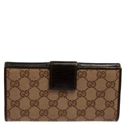 مملوكة مسبقًا Gucci Beige/Ebony GG Canvas and Leather Web Continental Wallet