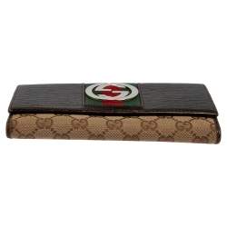 مملوكة مسبقًا Gucci Beige/Ebony GG Canvas and Leather Web Continental Wallet