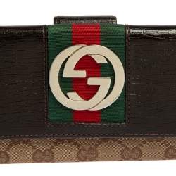 مملوكة مسبقًا Gucci Beige/Ebony GG Canvas and Leather Web Continental Wallet