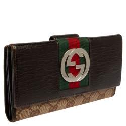 مملوكة مسبقًا Gucci Beige/Ebony GG Canvas and Leather Web Continental Wallet