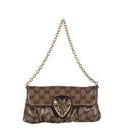 Pre Owned Gucci Brown GG Crystal Canvas Babouska Baguette Bag