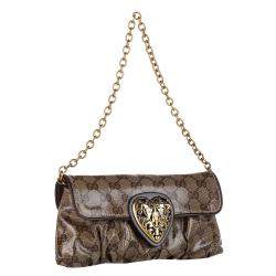 Pre Owned Gucci Brown GG Crystal Canvas Babouska Baguette Bag