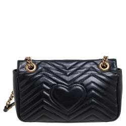 Pre Owned حقيبة كتف غوتشي مارمونت جلد ماتيلاس أسود صغيرة 