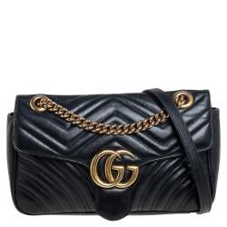 Pre Owned حقيبة كتف غوتشي مارمونت جلد ماتيلاس أسود صغيرة 